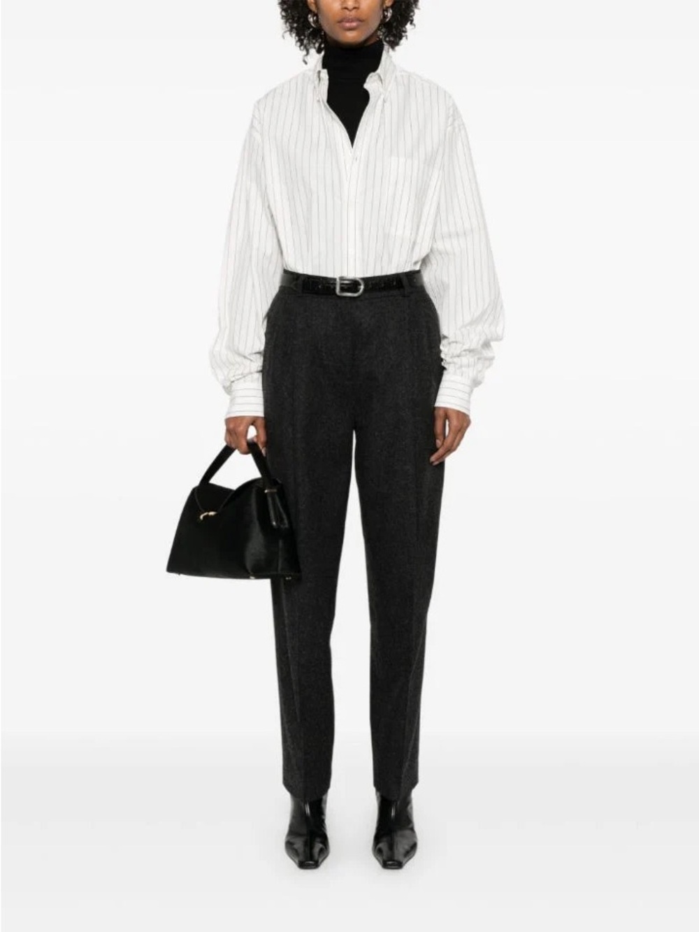 NWT Toteme WOOL BLEND DOUBLE-PLEATED TAILORED TROUSERS CHARCOAL MELANGE Size 36